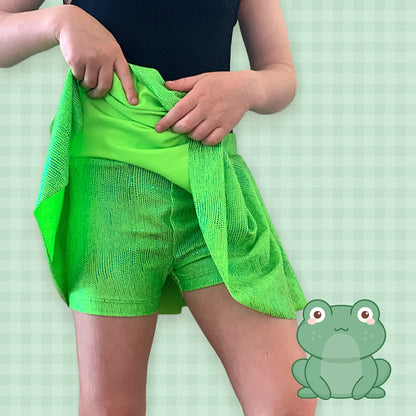 Child's green frog costume skirt with metallicdots