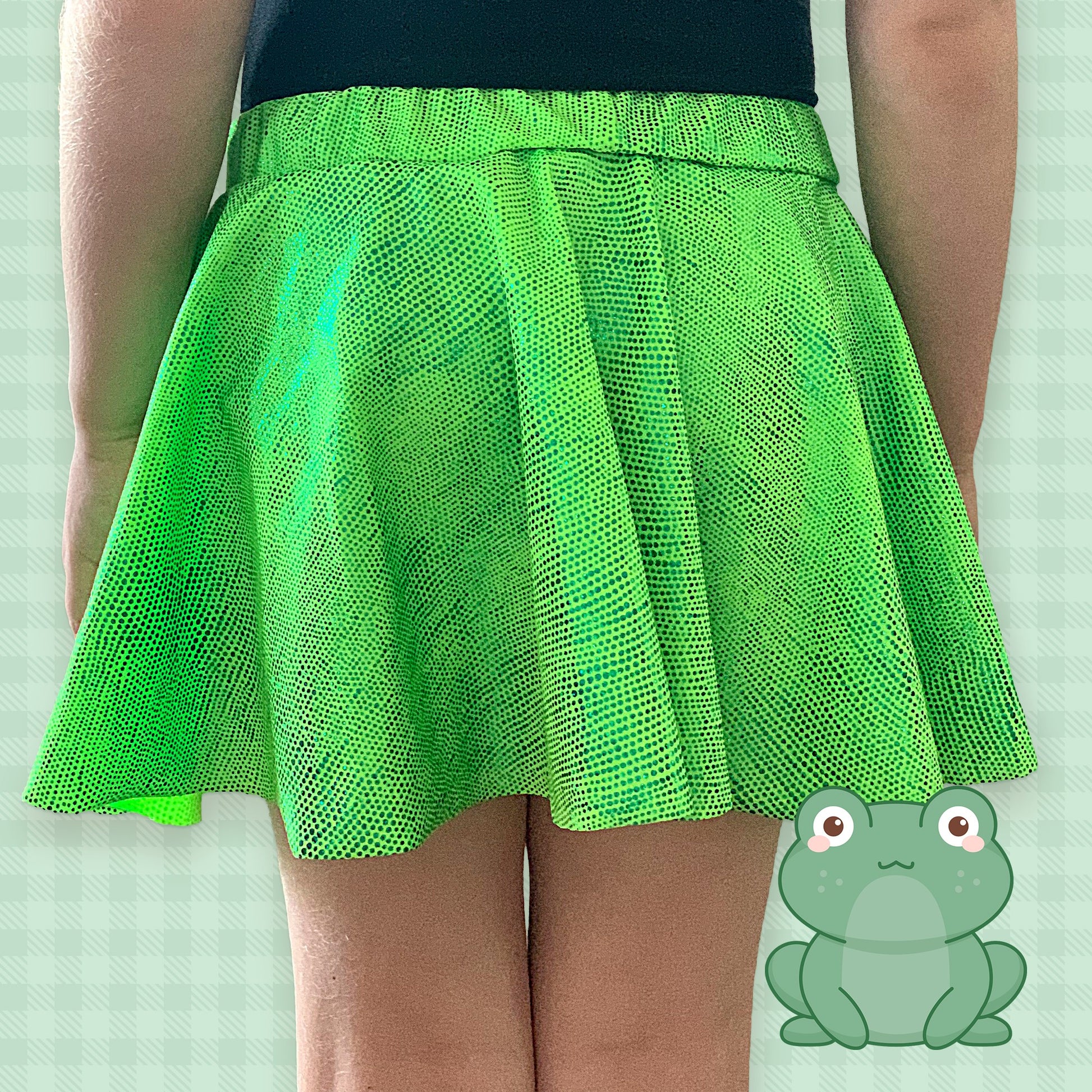 Child's green frog costume skirt with metallic dots