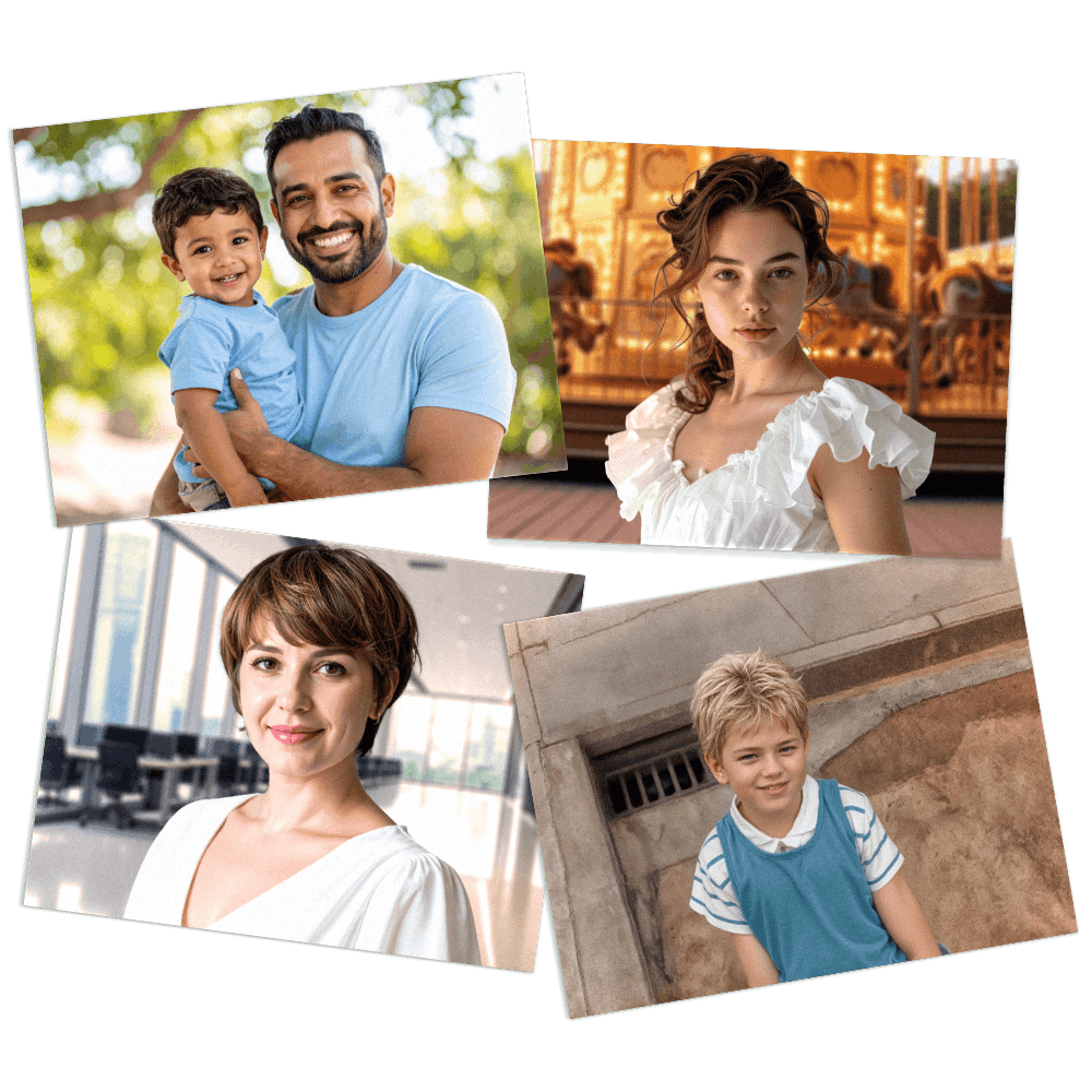 Collage of four photos featuring people in various settings.